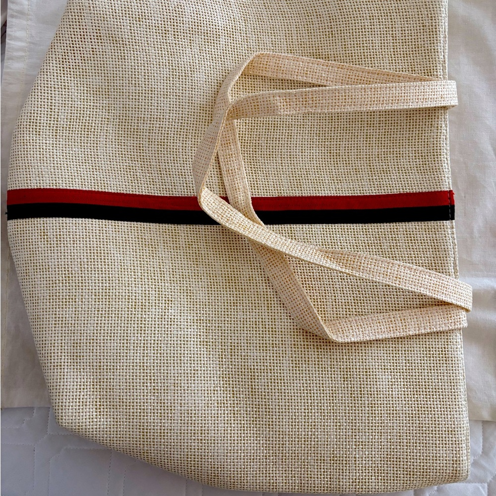 Stylish Cream Tote Bag with Red and Black Stripe